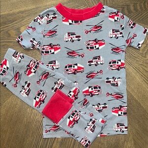 Kids Pajamas with Fire Truck Print - Gray and Red